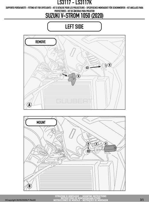 GIVI LS3117 フォグランプ取付キット S310 / S322 / 汎用 フォグランプ対応／SUZUKI Vストローム 1050 / SUZUKI Vストローム 1050 XT / SUZUKI Vストローム 1050 SE専用