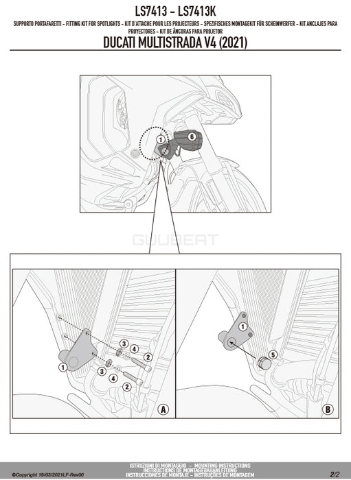 GIVI LS7413 フォグランプ取付キット S310 / S322 / 汎用 フォグランプ対応／DUCATI ムルティストラーダ V4 / DUCATI ムルティストラーダ V4S専用