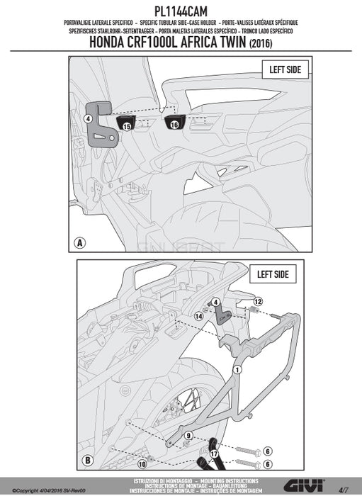 GIVI PL1144CAM サイドケースホルダー TREKKER OUTBACK MONOKEY CAM-SIDE用 ／ HONDA CRF1000L アフリカツイン専用