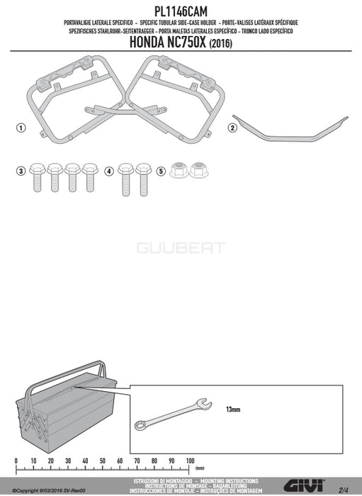 GIVI PL1146CAM サイドケースホルダー TREKKER OUTBACK MONOKEY CAM-SIDE用／HONDA NC750S / HONDA NC750X専用