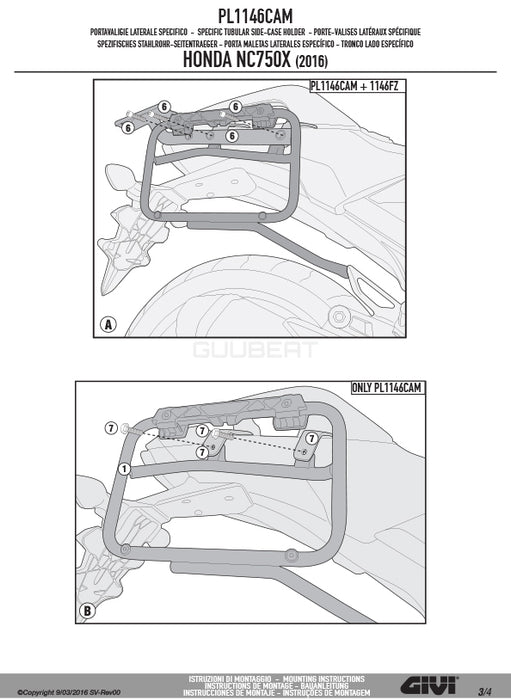 GIVI PL1146CAM サイドケースホルダー TREKKER OUTBACK MONOKEY CAM-SIDE用／HONDA NC750S / HONDA NC750X専用