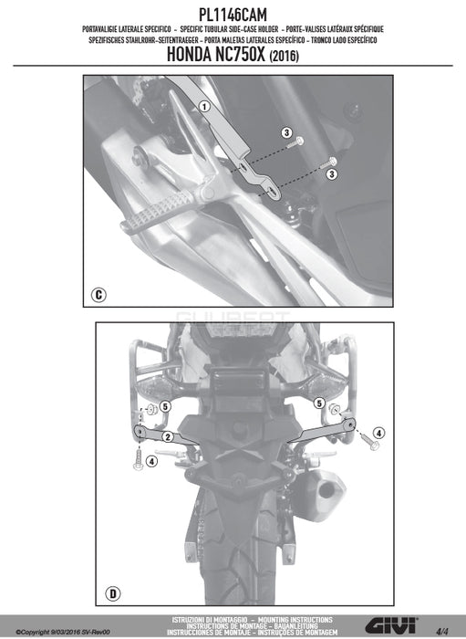 GIVI PL1146CAM サイドケースホルダー TREKKER OUTBACK MONOKEY CAM-SIDE用／HONDA NC750X / HONDA NC750S専用