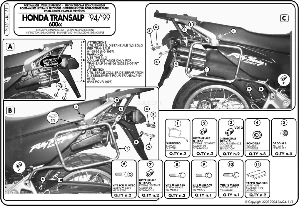 GIVI PL131 サイドケースホルダー MONOKEY ( モノキー ) 用／HONDA トランザルプ 600V / HONDA トランザルプ 600V専用