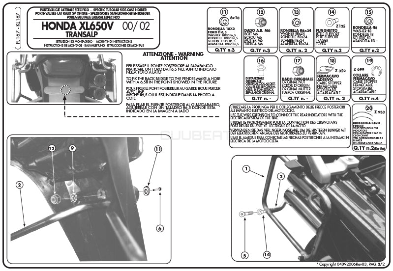 GIVI PL167 サイドケースホルダー MONOKEY ( モノキー ) 用 ／ HONDA XL650V トランザルプ専用