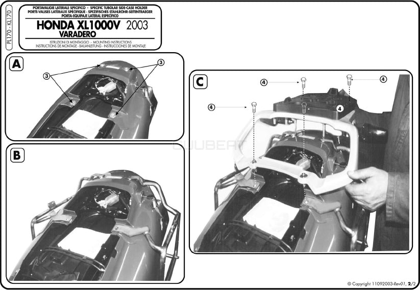 GIVI PL170 サイドケースホルダー MONOKEY ( モノキー ) 用／HONDA XL1000V バラデロ専用