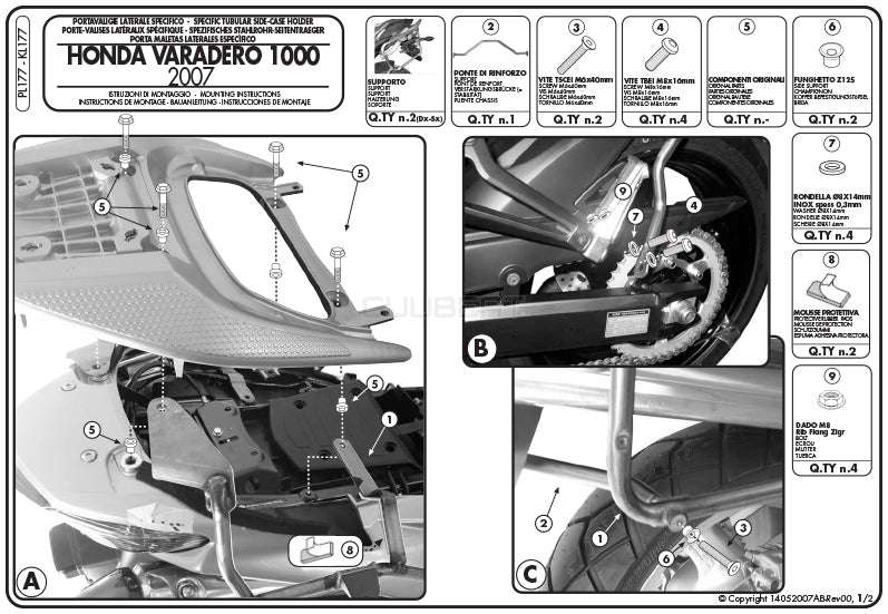 GIVI PL177 サイドケースホルダー MONOKEY ( モノキー ) 用／HONDA XL1000V バラデロ専用