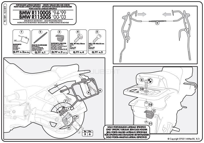 GIVI PL189 サイドケースホルダー MONOKEY ( モノキー ) 用／BMW R 1150 GS / BMW R 1100 GS / BMW R 850 GS専用