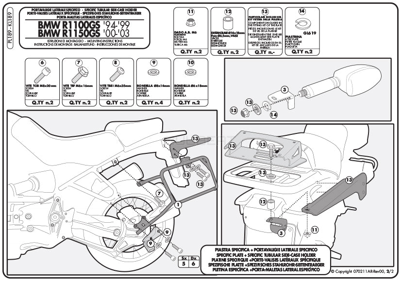 GIVI PL189 サイドケースホルダー MONOKEY ( モノキー ) 用／BMW R 1150 GS / BMW R 1100 GS / BMW R 850 GS専用