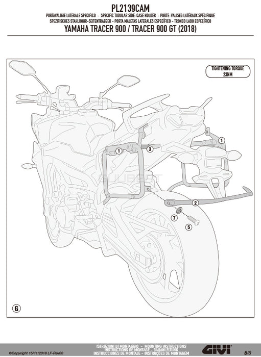 GIVI PL2139CAM サイドケースホルダー TREKKER OUTBACK MONOKEY CAM-SIDE用／YAMAHA トレーサー 900 / YAMAHA トレーサー 900 GT専用