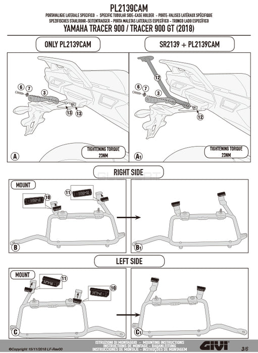 GIVI PL2139CAM サイドケースホルダー TREKKER OUTBACK MONOKEY CAM-SIDE用／YAMAHA トレーサー 900 / YAMAHA トレーサー 900 GT専用