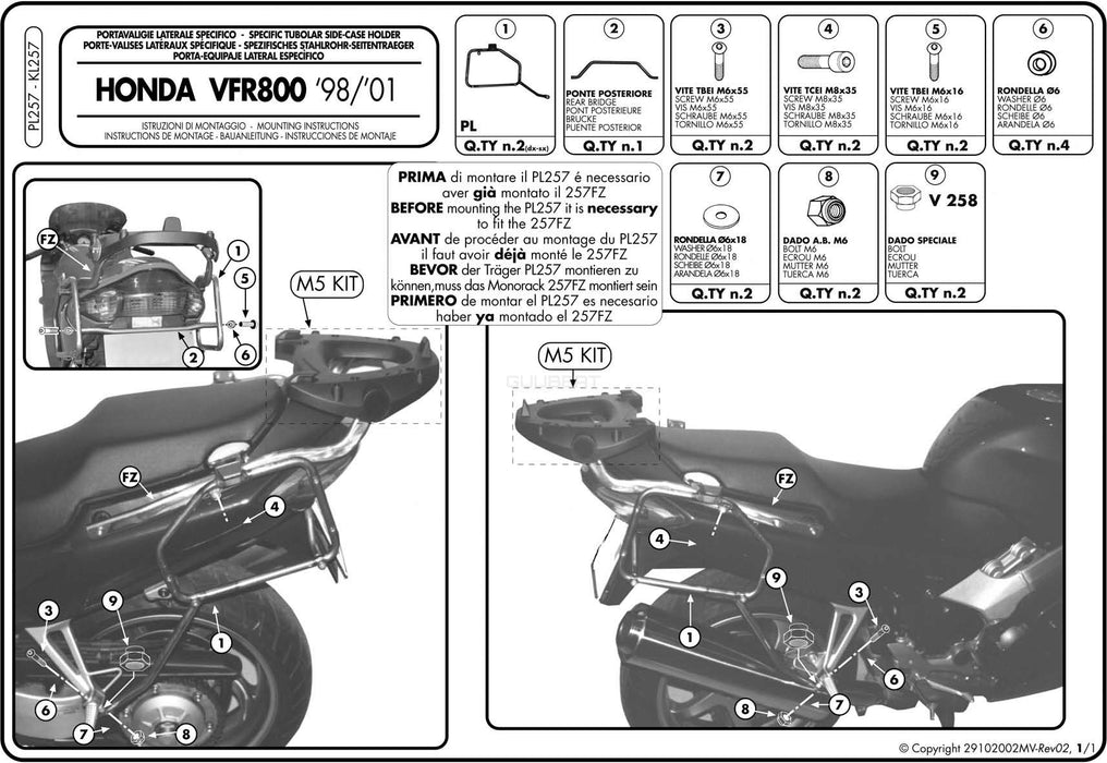 GIVI PL257 サイドケースホルダー MONOKEY ( モノキー ) 用 ／ HONDA VFR800専用