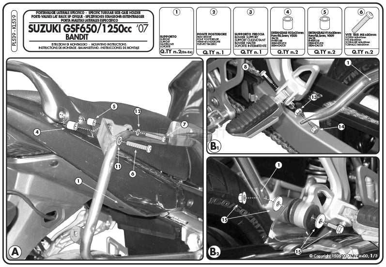 GIVI PL539 サイドケースホルダー MONOKEY ( モノキー ) 用／SUZUKI バンディット 1250 / SUZUKI バンディット 1250 S / SUZUKI バンディット 1250 F / SUZUKI GSX 650 F他専用