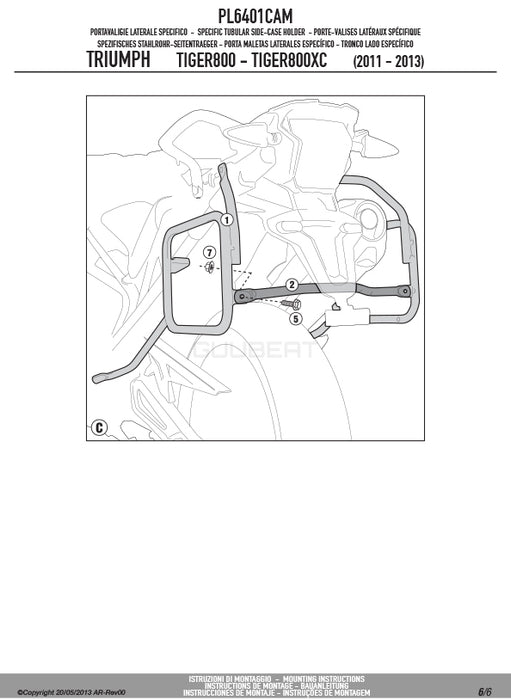 GIVI PL6401CAM サイドケースホルダー TREKKER OUTBACK MONOKEY CAM-SIDE用／TRIUMPH タイガー 800 / TRIUMPH タイガー 800 XC / TRIUMPH タイガー 800 XR専用