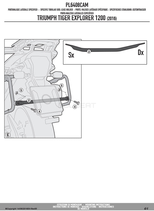 GIVI PL6408CAM サイドケースホルダー TREKKER OUTBACK MONOKEY CAM-SIDE用／TRIUMPH タイガー 1200 / TRIUMPH タイガー 1200 EXPLORER / TRIUMPH タイガー 1200 EXPLORER専用