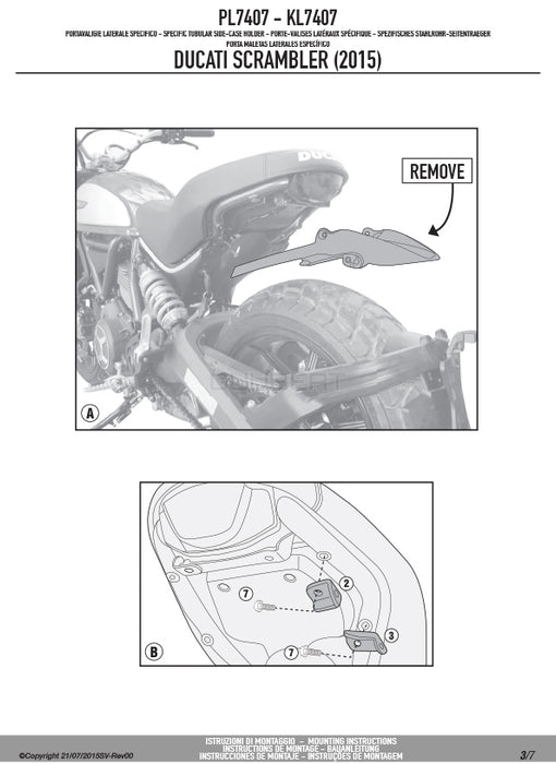 GIVI PL7407 サイドケースホルダー MONOKEY ( モノキー ) 用／DUCATI スクランブラー 800 アイコン / DUCATI スクランブラー 400専用