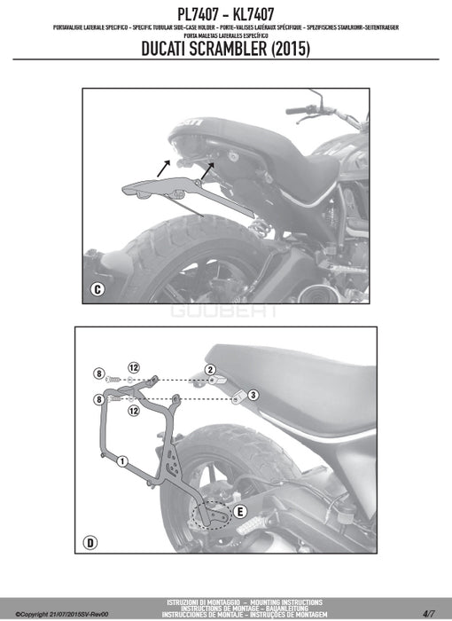 GIVI PL7407 サイドケースホルダー MONOKEY ( モノキー ) 用／DUCATI スクランブラー 800 アイコン / DUCATI スクランブラー 400専用