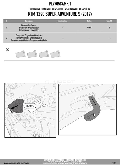 GIVI PL7705CAMKIT 取付キット サイドケースホルダー用／KTM 1290 スーパーアドベンチャー S / KTM 1290 スーパーアドベンチャー R / KTM 1290 スーパーアドベンチャー T / KTM 1290 スーパーアドベンチャー専用