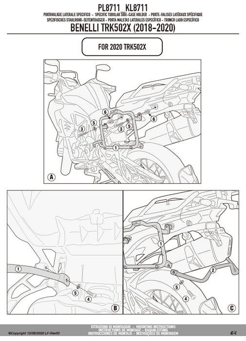 GIVI PL8711 サイドケースホルダー MONOKEY ( モノキー ) 用／BENELLI TRK 502 X / BENELLI TRK 502 X専用