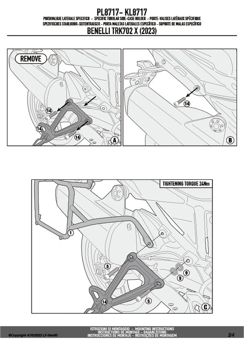 GIVI PL8717 サイドケースホルダー MONOKEY用（要SR8719＋8719KIT）｜BENELLI TRK 702 / TRK 702 X / QJ MOTOR SRT 700 SX 対応