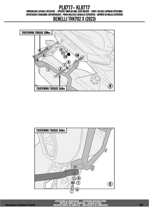 GIVI PL8717 サイドケースホルダー MONOKEY用（要SR8719＋8719KIT）｜BENELLI TRK 702 / TRK 702 X / QJ MOTOR SRT 700 SX 対応
