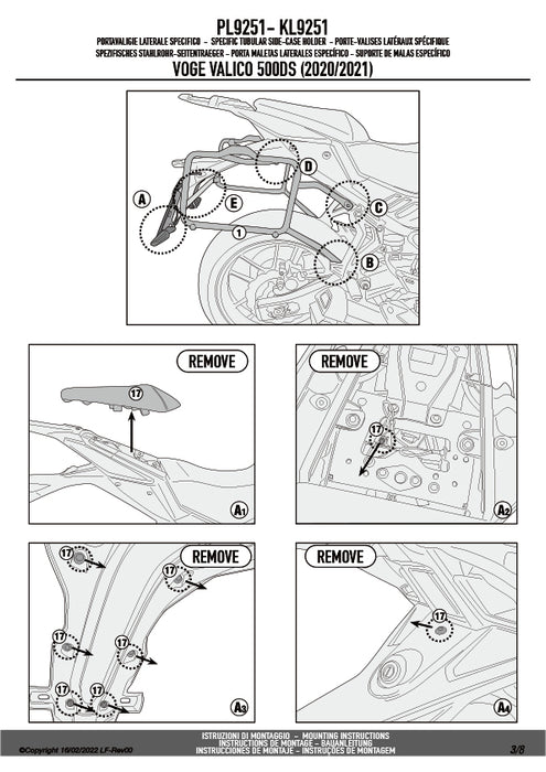 GIVI PL9251 サイドケースホルダー MONOKEY ( モノキー ) 用／VOGE VALICO 500DS専用