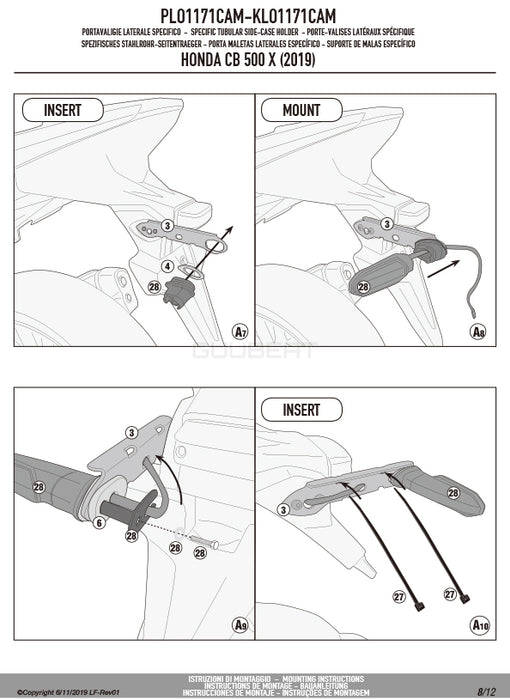 GIVI PLO1171CAM サイドケースホルダー TREKKER OUTBACK MONOKEY CAM-SIDE用 PL ONE-FIT／HONDA NX 500 / HONDA NX 400 / HONDA CB500X / HONDA 400X専用