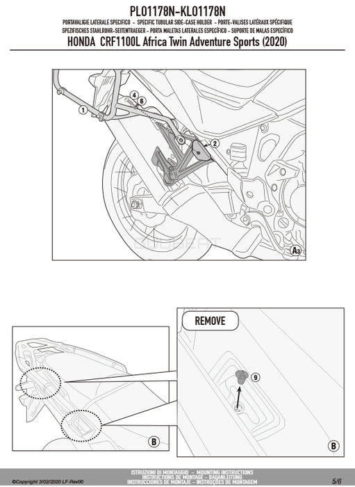 GIVI PLO1178N サイドケースホルダー トレッカーアウトバック・モノキー対応 PL ONE-FIT ／ HONDA CRF1100L アフリカツイン / HONDA CRF1100L アフリカツインADVSPORTS専用