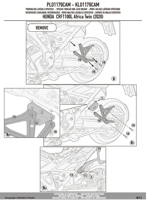 GIVI PLO1179CAM サイドケースホルダー TREKKER OUTBACK MONOKEY CAM-SIDE用 PL ONE-FIT ／ HONDA CRF1100L アフリカツイン専用