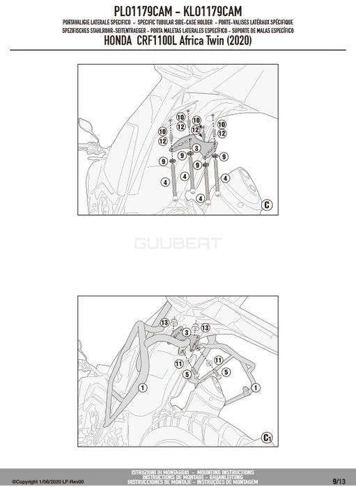 GIVI PLO1179CAM サイドケースホルダー TREKKER OUTBACK MONOKEY CAM-SIDE用 PL ONE-FIT／HONDA CRF1100L アフリカツイン専用