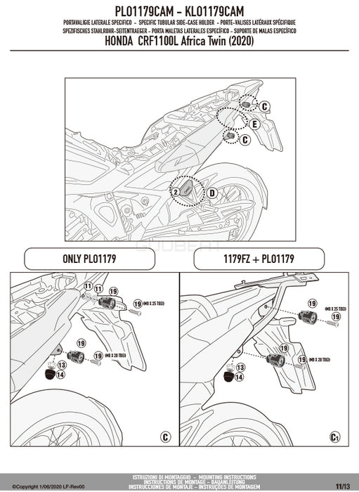 GIVI PLO1179CAM サイドケースホルダー TREKKER OUTBACK MONOKEY CAM-SIDE用 PL ONE-FIT／HONDA CRF1100L アフリカツイン専用