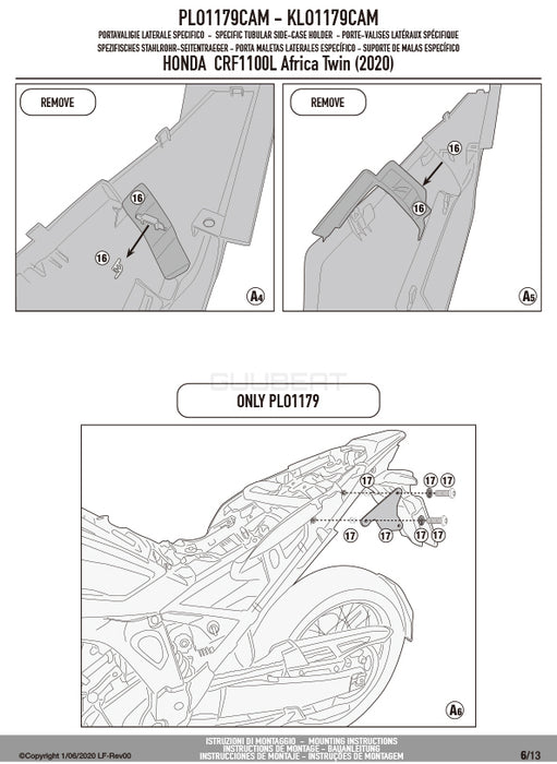 GIVI PLO1179CAM サイドケースホルダー TREKKER OUTBACK MONOKEY CAM-SIDE用 PL ONE-FIT／HONDA CRF1100L アフリカツイン専用