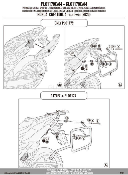 GIVI PLO1179CAM サイドケースホルダー TREKKER OUTBACK MONOKEY CAM-SIDE用 PL ONE-FIT ／ HONDA CRF1100L アフリカツイン専用