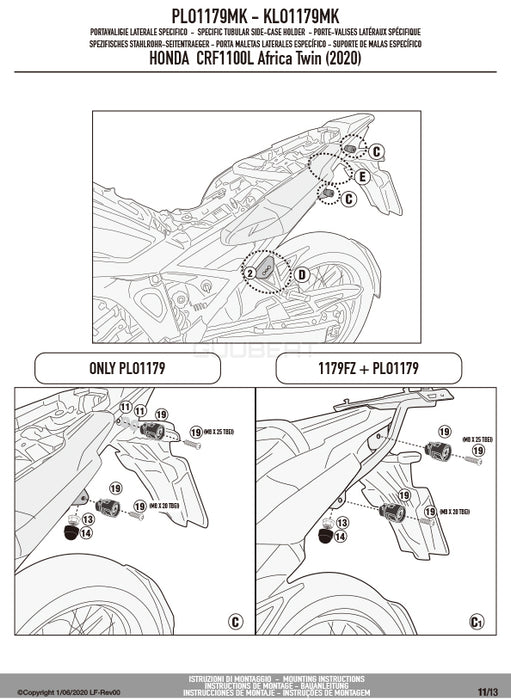 GIVI PLO1179MK サイドケースホルダー MONOKEY ( モノキー ) 用 PL ONE-FIT ／ HONDA CRF1100L アフリカツイン専用