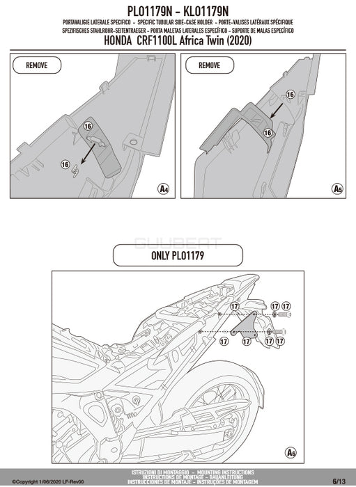 GIVI PLO1179N サイドケースホルダー トレッカーアウトバック・モノキー対応 PL ONE-FIT／HONDA CRF1100L アフリカツイン専用