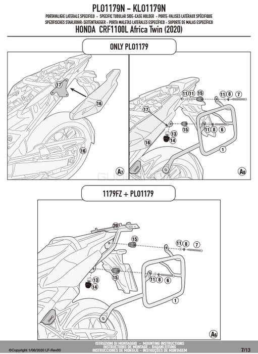 GIVI PLO1179N サイドケースホルダー トレッカーアウトバック・モノキー対応 PL ONE-FIT／HONDA CRF1100L アフリカツイン専用