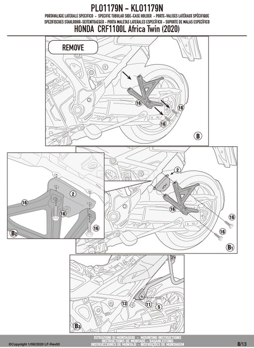 GIVI PLO1179N サイドケースホルダー トレッカーアウトバック・モノキー対応 PL ONE-FIT ／ HONDA CRF1100L アフリカツイン専用