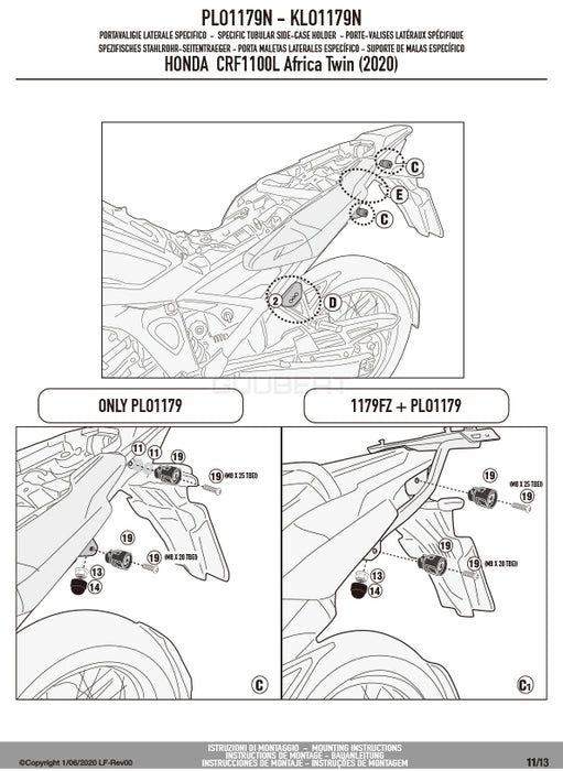 GIVI PLO1179N サイドケースホルダー トレッカーアウトバック・モノキー対応 PL ONE-FIT／HONDA CRF1100L アフリカツイン専用