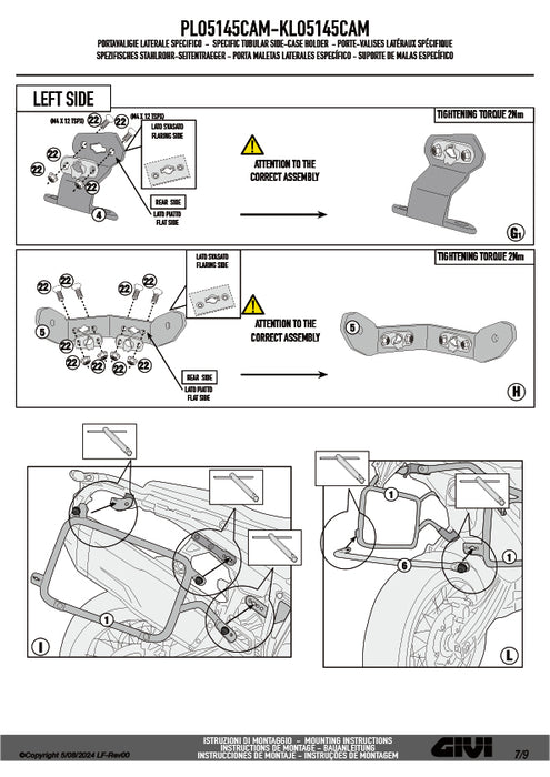 GIVI PLO5145CAM サイドケースホルダー TREKKER OUTBACK MONOKEY CAM-SIDE用 PL ONE-FIT ／ BMW F 900 GS専用