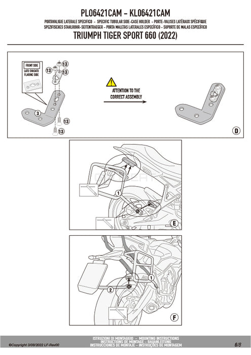 GIVI PLO6421CAM サイドケースホルダー TREKKER OUTBACK MONOKEY CAM-SIDE用 PL ONE-FIT／TRIUMPH タイガースポーツ 800専用