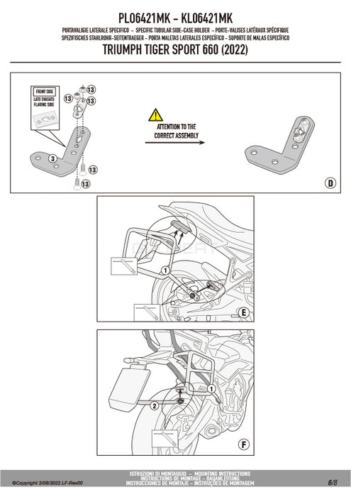 GIVI PLO6421MK サイドケースホルダー MONOKEY ( モノキー ) 用 PL ONE-FIT／TRIUMPH タイガースポーツ 800専用