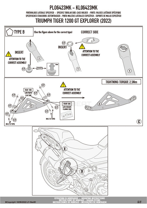 GIVI PLO6423MK サイドケースホルダー MONOKEY ( モノキー ) 用 PL ONE-FIT／TRIUMPH タイガー 1200 RALLY EXPLORER / TRIUMPH タイガー 1200 GT EXPLORER専用