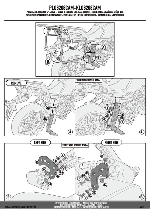 GIVI PLO8208CAM サイドケースホルダー TREKKER OUTBACK MONOKEY CAM-SIDE用 PL ONE-FIT／MOTO GUZZI ステルヴィオ 1000専用