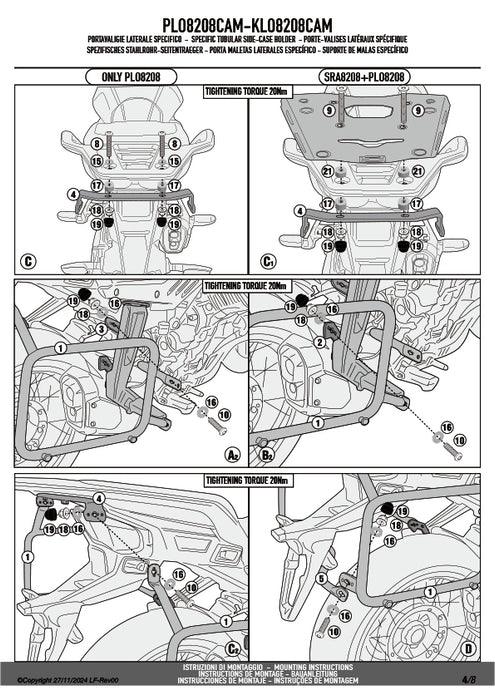 GIVI PLO8208CAM サイドケースホルダー TREKKER OUTBACK MONOKEY CAM-SIDE用 PL ONE-FIT／MOTO GUZZI ステルヴィオ 1000専用