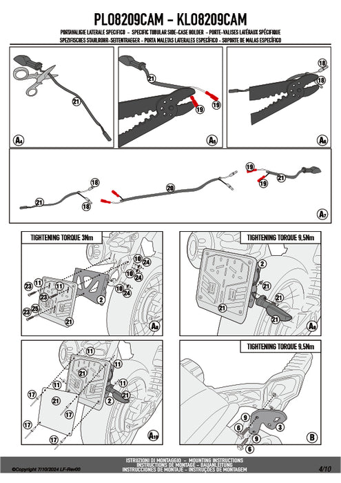 GIVI PLO8209CAM サイドケースホルダー TREKKER OUTBACK MONOKEY CAM-SIDE用 PL ONE-FIT／MOTO GUZZI V85 TT専用