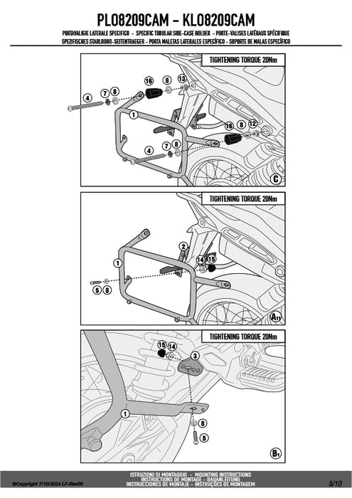 GIVI PLO8209CAM サイドケースホルダー TREKKER OUTBACK MONOKEY CAM-SIDE用 PL ONE-FIT ／ MOTO GUZZI V85 TT専用