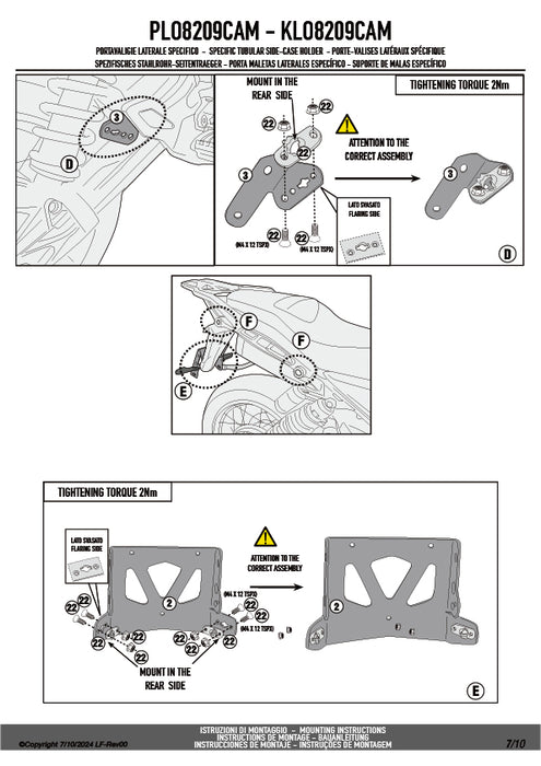 GIVI PLO8209CAM サイドケースホルダー TREKKER OUTBACK MONOKEY CAM-SIDE用 PL ONE-FIT／MOTO GUZZI V85 TT専用