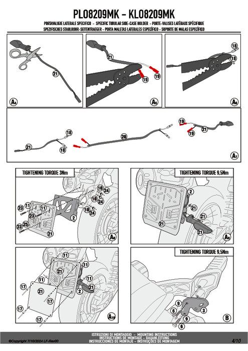 GIVI PLO8209MK サイドケースホルダー MONOKEY（モノキー）用 PL ONE-FIT｜MOTO GUZZI V85 TT 対応