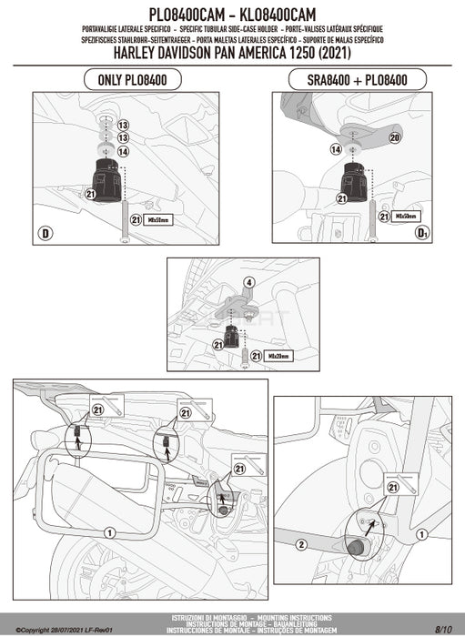 GIVI PLO8400CAM サイドケースホルダー TREKKER OUTBACK MONOKEY CAM-SIDE用 PL ONE-FIT／HARLEY DAVIDSON パンアメリカン 1250専用