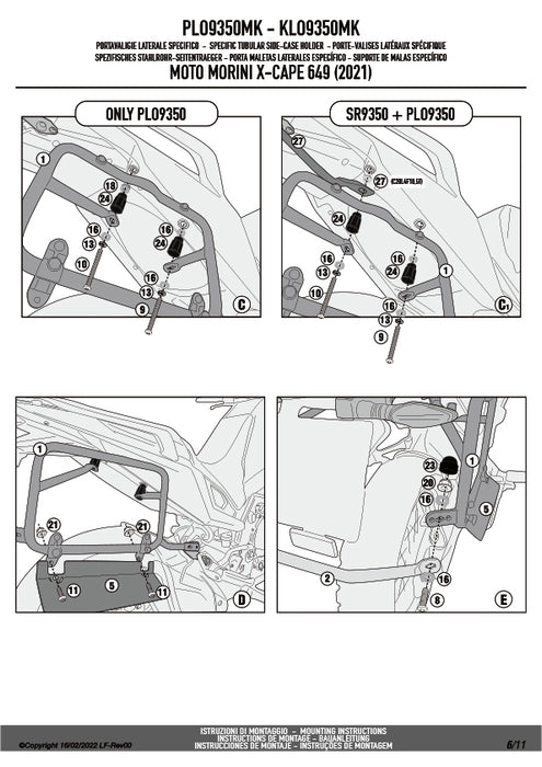 GIVI PLO9350MK サイドケースホルダー MONOKEY ( モノキー ) 用 PL ONE-FIT／MOTO MORINI X-CAPE 649専用