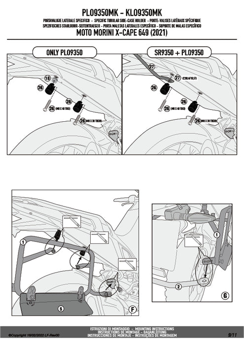 GIVI PLO9350MK サイドケースホルダー MONOKEY ( モノキー ) 用 PL ONE-FIT／MOTO MORINI X-CAPE 649専用